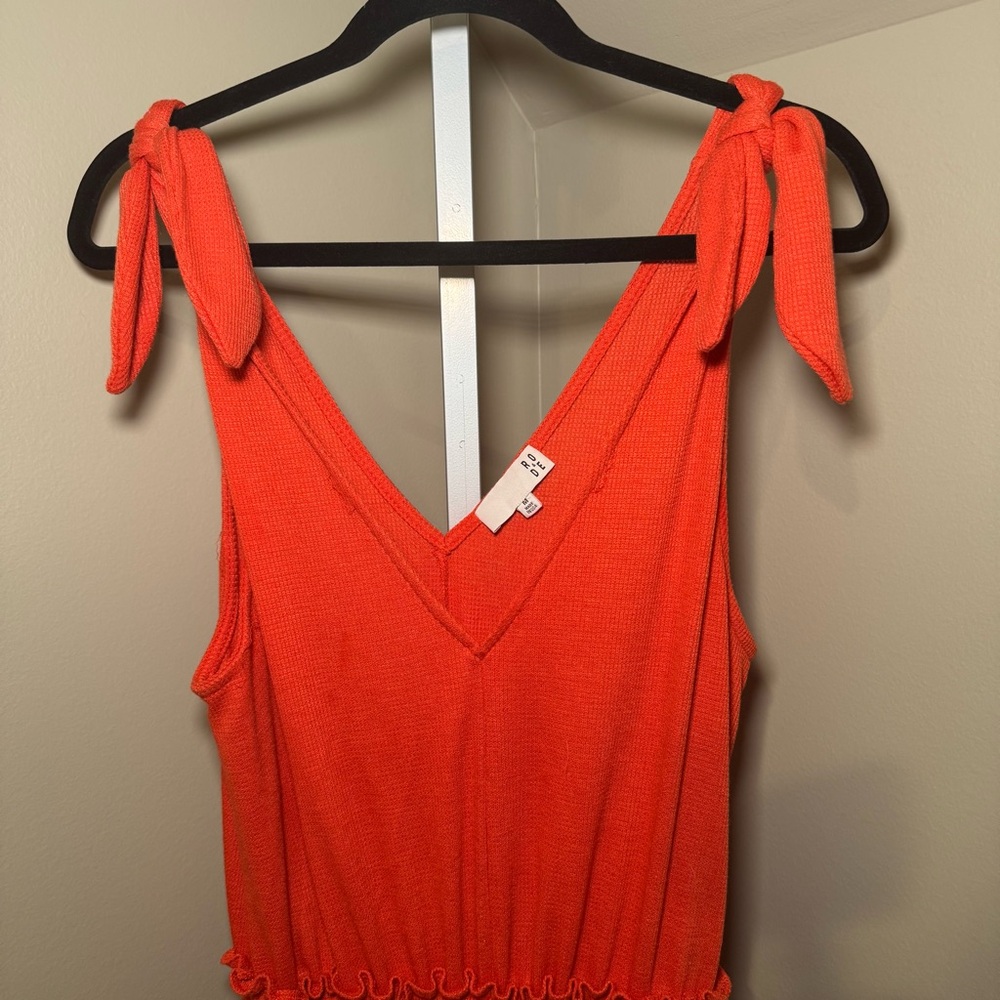 Women's RO & DE Vneck waffle knit Jumpsuit with shoulder ties ruffled waist‎ Med